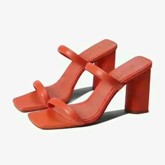 NWT SCHUTZ Ully Nappa Leather Double Straps Heeled Sandal - Picture 11 of 16